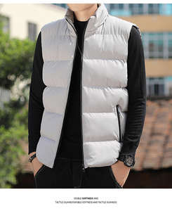 Gilet bouffant sans manches pour hommes, léger et chaud, avec fermeture à glissière complète, résistant à l'eau, vêtements d'extérieur en grandes tailles avec col montant, teint uni - Product Image 5