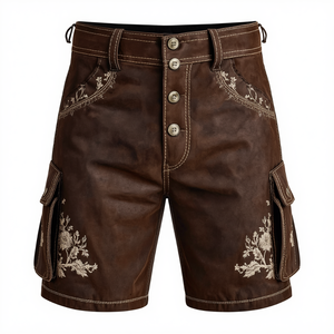 Pantalones Cortos de Cuero Genuino para Hombre, Estilo Bávaro Tradicional Bordado, Pantalones Cortos de Cuero Premium Estilo Oktoberfest, Fabricación OEM - Product Image 1