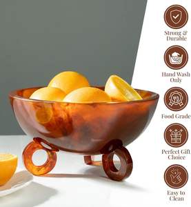 Decoración moderna hecha a mano para el hogar, Frutero de resina marrón, base de anillo, patas para servir aperitivos, mesa, centro de mesa, técnica de fundición de resina - Product Image 3