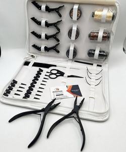 Pince à extensions de cheveux professionnelle pour usage commercial, outils noirs mats, étui blanc, outils en acier inoxydable avec perles et fils - Product Image 3