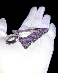 Pendentif personnalisé en forme de lettre V, argent sterling 925 plaqué or avec moissanite noire et violette, style hip-hop, design tendance, cadeau - Product Image 2