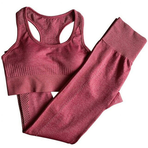 Traje de Yoga cómodo de moda para mujer, Sujetador deportivo comprimido de 2 piezas, mallas, equipo de entrenamiento de Color sólido transpirable para adultos - Product Image 4