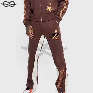 Custom Paint Splatters Vintage Acid Wash Flare Pantalones de chándal apilados y Sudadera con capucha 2 piezas Set Chándal elegante - Product Image 3