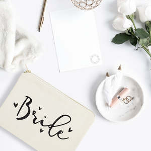 Bride Fashionable Cotton Canvas Cosmetic Bag Large Capacity Portable <b>Makeup</b> <b>Case</b> Zipper Handle Durable Letter Travel Accessory - Product Image 3