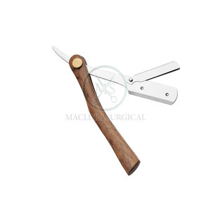 Maquinilla de afeitar de acero inoxidable con mango de madera para uso en salón, afeitado manual para Barba, bigote y cabello - Product Image 4