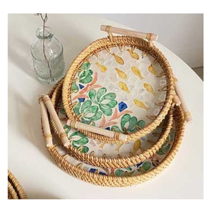 Meilleure vente à la main forme ronde rotin plateaux de service personnalisé matériel naturel cuisine paniers de rangement accessoires de décoration - Product Image 1