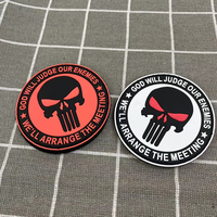 Parche de Goma Circular con Diseño de Calavera Punisher en Relieve 3D, Parche Táctico para Coser, Diseño Rojo y Blanco