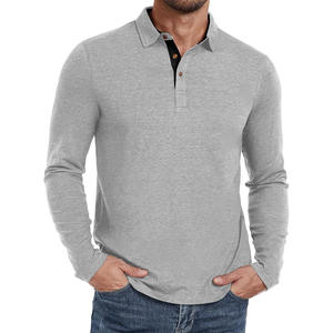 Chemises polo pour hommes à manches longues personnalisables pour le printemps/été, tissu jersey respirant avec motif uni à col montant - Product Image 1