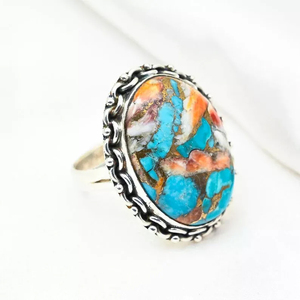 Classics Design Huître Épineuse Cuivre Turquoise 10x14mm Forme Ovale Argent Sterling 925 Style Bohème Déclaration Bijoux Turquoise - Product Image 1