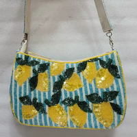 Tas Selempang Motif Lemon Berhias Manik-Manik Buatan Tangan India, Clutch Mewah Buatan Tangan, Dompet Wanita untuk Pesta Malam Musim Panas, Kapasitas Besar