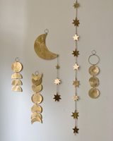 Décoration murale en métal doré avec breloques étoile, lune et œil, décoration moderne