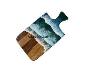 Planche à petit-déjeuner style vintage, plateau de charcuterie en résine époxy et bois d'acacia, plateau à fromage/pizza, cuisine en bambou - Product Image 1