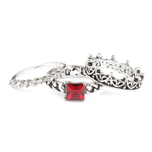 Anillo de Mujer con Piedras Decorativas - Plata - Rojo - Product Image 1
