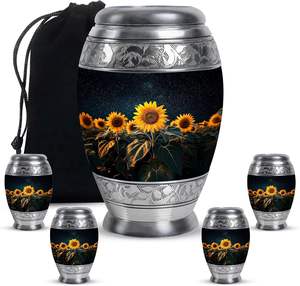 Munareh moderno adulto aluminio girasol cremación urna conjunto 4 recuerdos funerarios a juego suministros al por mayor para la simpatía - Product Image 1
