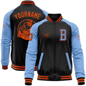 Personalizado Negro Naranja-Azul Claro Bomber Varsity Letterman Dos Tonos Cremallera Chaqueta Cortavientos vintage Hombres Varsity Jacket - Product Image 1