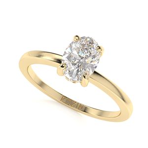 Anillo de compromiso de Halo oculto de diamante de corte ovalado para mujer - Product Image 1