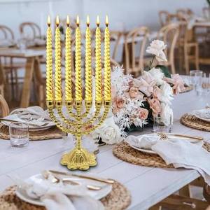 Customizable <b>Brass</b> Menorah Candle Stand with Gold Finish Home Decorative Christmas and Easter Holiday Decoration - Product Image 3