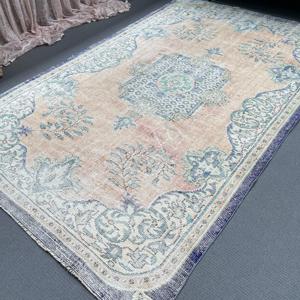 Alfombra Turca Vintage, Alfombra de 6x9.4 pies, Alfombra de Lana con Diseño Floral Azul y Marrón - Product Image 5