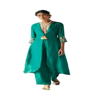 Kanya Libas Salwar Kameez Casual Dritto - <span class=keywords><strong>Abito</strong></span> Lungo da Donna Musulmana in <span class=keywords><strong>Lino</strong></span>, Design Indiano, Kaftano Autunnale Ampio, da Delhi - Product Image 1