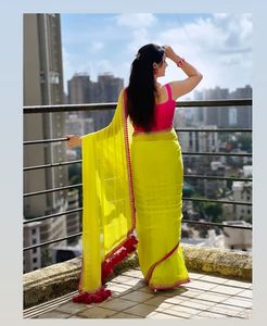 Dernières femmes traditionnelles Bollywood Style soie Sarees haute qualité fête de mariage porter dentelle séquence impression numérique robe adultes - Product Image 4