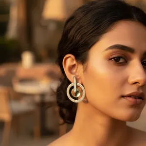 Women's Vintage <b>Silver</b> <b>Stud</b> Earrings with Citrine Gemstone Gold Plated White and Yellow Gold Heart Shape Pattern Jewelry Gift - Product Image 2