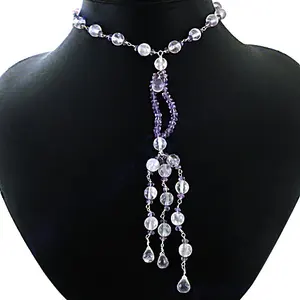 Collier long en améthyste et cristal pour femmes - Product Image 2