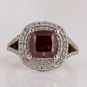 Bague de fiançailles personnalisée rose coussin taillée en laboratoire diamant double halo en or massif 18KT dernière conception à la mode bague de fiançailles bling pour - Product Image 1