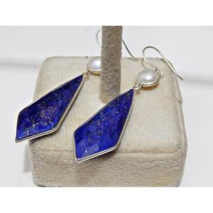 Pendientes de perlas de agua dulce de Plata de Ley 925, piedras preciosas de lapislázuli, forma de cometa de lujo Natural, piedra facetada, plata elegante - Product Image 5