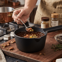Casserole en fonte pré-assaisonnée avec doubles becs verseurs, petite casserole à lait en fonte à poignée unique pour cuisine domestique