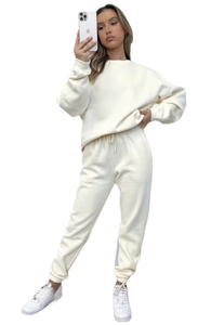 Jersey con capucha para mujer de otoño invierno con pantalones largos Moda informal Color sólido Manga larga Directo de fábrica transfronterizo - Product Image 3