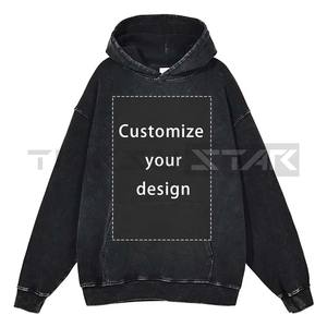 Sweat à capuche Harajuku personnalisé pour hommes pull Hip Hop surdimensionné HD DTG impression Vintage sweats à capuche lavés 100% coton automne - Product Image 6