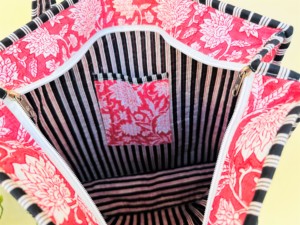 Indian Women's Embroidered Floral Design Tote Shopping Carry <b>Bag</b> Hand-Block Printed <b>Quilted</b> Cotton Lined with Zipper Closure - Product Image 4