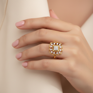 แหวนเพชรรูปดอกไม้สีทองสำหรับงานแต่งงานและงานปาร์ตี้ - Product Image 2