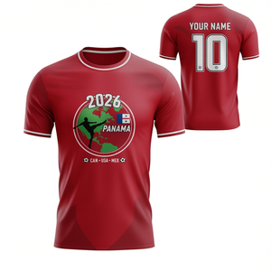 Maglia da Tifoso Unisex per i Mondiali di Calcio 2026 in Panama, Design con Bandiera Rossa, Bianca e Blu, T-Shirt da Calcio per il Giorno della Partita - Product Image 2