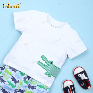 Ensemble de vêtements en coton personnalisé 2 pièces pour garçons, fabrication artisanale de luxe, ODM OEM, broderie d'alligatrices, motif animal mignon, boîte cadeau, OEKO-TEX - Product Image 2