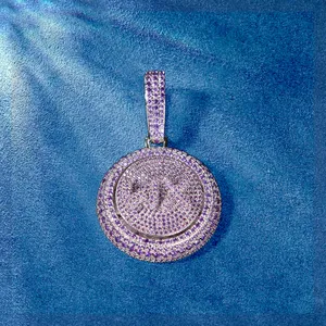 Initiale personnalisée VVS Moissanite médaillon pendentif pavé ensemble de collier de chaîne de rappeur breloque ronde multicolore - Product Image 5