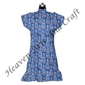 Hermoso vestido indio de algodón con estampado de bloques a mano para mujer vestido con estampado de bloques camisa corta vestido informal Midi Boho - Product Image 2