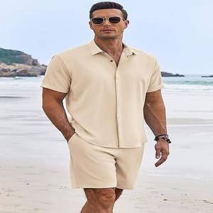 Camisas de Manga Corta de Verano para Hombre, Estilo Vintage, Tejidas, de Poliéster/Algodón, Secado Rápido, Transpirables, Lisas, Teñidas, Conjunto de Ropa Exterior - Product Image 3