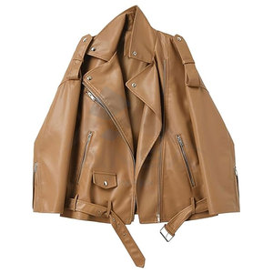 Chaqueta de Cuero Sintético para Mujer LIN, Cuello de Solapa, Cierre de Cremallera, Manga Larga, Estilo Motociclista, Chaqueta Corta, Prenda Exterior Elegante - Product Image 5