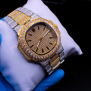 Luxury Fashion HipHop <b>Mens</b> Mechanical <b>Wristwatch</b> Silver Gold Diamond Iced FinishWaterproof StainlessSteel Band Moissanite Quartz - Product Image 1