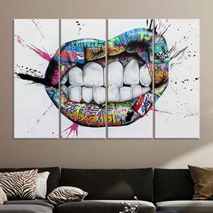 Impression sur toile Graffiti Lips : Décoration pop art urbaine colorée, LOT DE 4 TOILES - Product Image 1