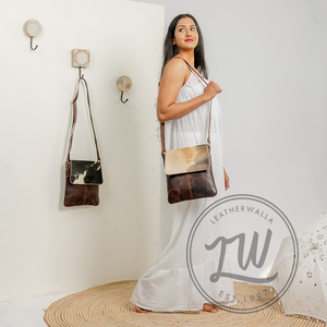 LW Custom Sac à bandoulière en cuir véritable pour femme Noir Marron Frange Sangle unique Vintage Bohemian Handbag Purse 'Hair Bag' - Product Image 5
