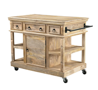 Table de travail de cuisine moderne VANDANA INTERNATIONAL sur roulettes avec chariot îlot rustique en bois de manguier