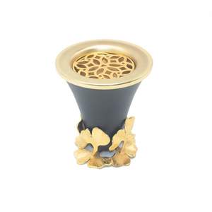 Brûleur d'encens moderne en métal noir et or en forme de feuille de ginkgo, encensoir conique de style nordique, décoration de salon, décoration de bureau - Product Image 2