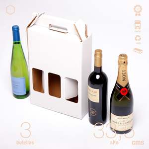 Estuche Blanco Automontable con Asa para 3 Botellas de Vino, Caja de Cartón para Regalos Sin Bordelesa/Borgoa - Product Image 5