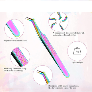 Ensemble de 5 pinces à cils professionnelles en acier inoxydable, pointes droites/courbées, durables, antistatiques, pour extensions de cils - Product Image 6