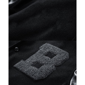 Chaqueta Universitaria de Béisbol para Hombre, Chaqueta Universitaria de Mezcla de Algodón con Manga de Cuero Sintético, Chaqueta Bomber - Product Image 3