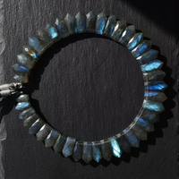 Collier de perles en pierre de labradorite naturelle foncée, facettées, en forme de poire, pour cadeau, fête, fil de bijoux, pendentif en labradorite
