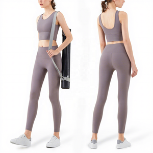 Seamless 2 Piece <b>Yoga</b> Set Racerback Sports Bra High Waist Full Length <b>Leggings</b> Solid <b>Black</b> - Product Image 2