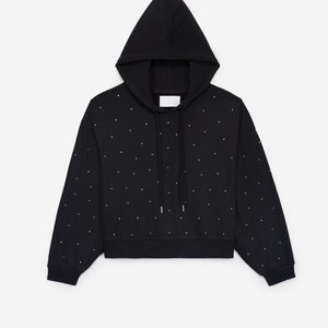 Sudadera con capucha recortada personalizable para hombre, ropa de calle, 100% algodón, apliques desgastados con diamantes de imitación, parche bordado, lavado ácido, Boxy, Invierno - Product Image 1